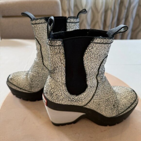 Hunter Boots Chelsea Crackle Leather Black and White Platform Wedge Size 6 - Picture 2 of 12
